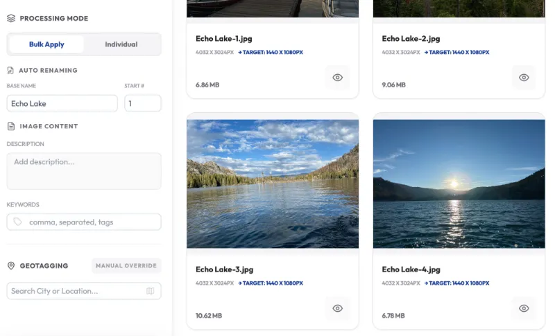 Echo Lake image processing interface screen.